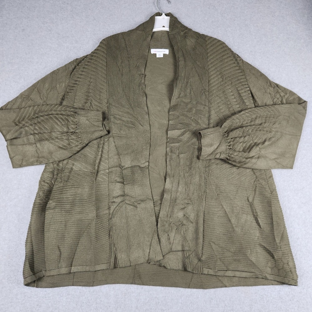 Liz Claiborne Cardigan Sweater Womens XXL Olive Green Ribbed Knitted Open Front
